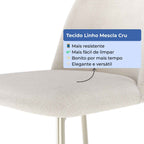 Conjunto de 2 Banquetas Altas de Aço Estofada Lucille Champanhe com Linho Mescla Cru