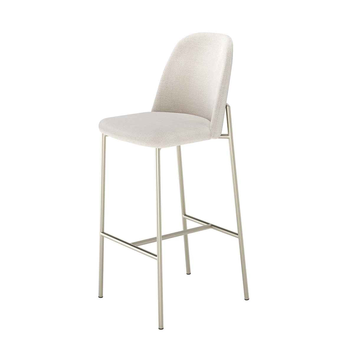 Conjunto de 2 Banquetas Altas de Aço Estofada Lucille Champanhe com Linho Mescla Cru