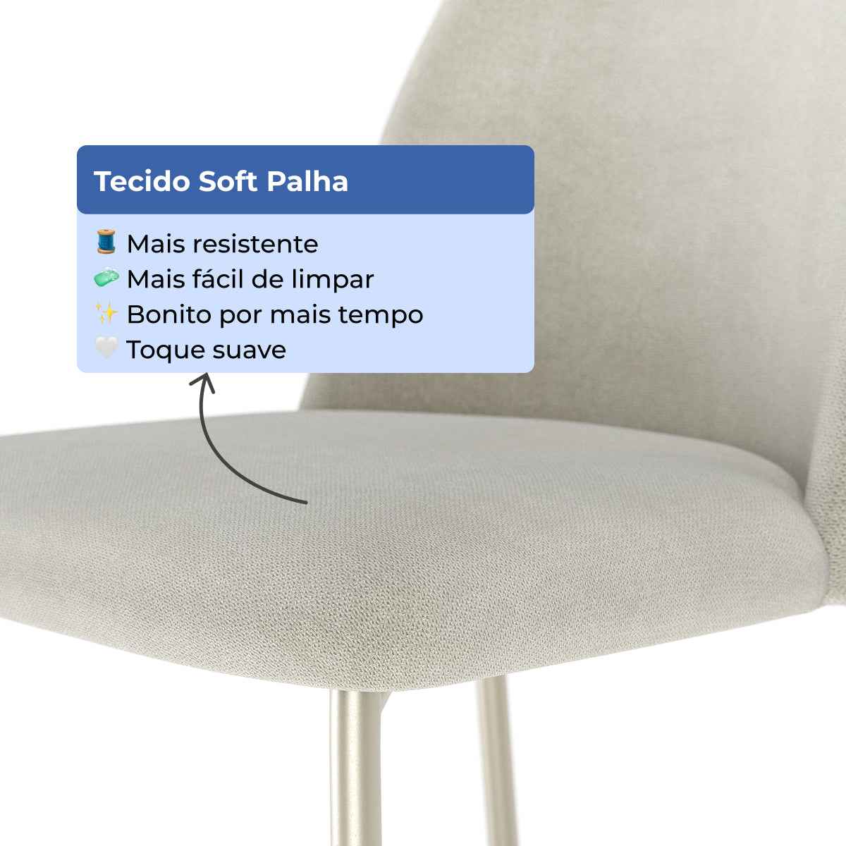 Conjunto de 2 Banquetas Altas de Aço Estofada Lucille Champanhe com Soft Palha
