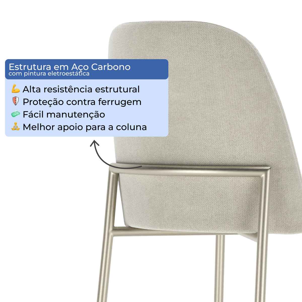 Conjunto de 2 Banquetas Altas de Aço Estofada Lucille Champanhe com Soft Palha