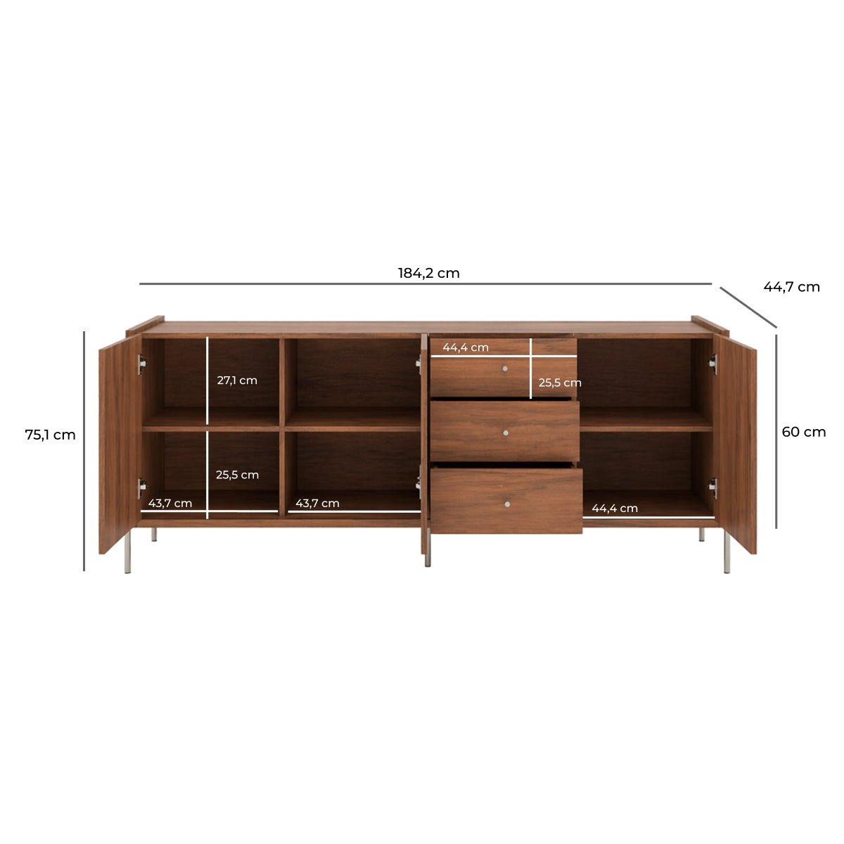 Buffet 3 Portas 3 Gavetas Jasper 185cm Canella com Champanhe - Província - Buffet