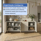 Buffet 3 Portas 3 Gavetas Jasper 185cm Off - White Fosco com Champanhe - Província - Buffet