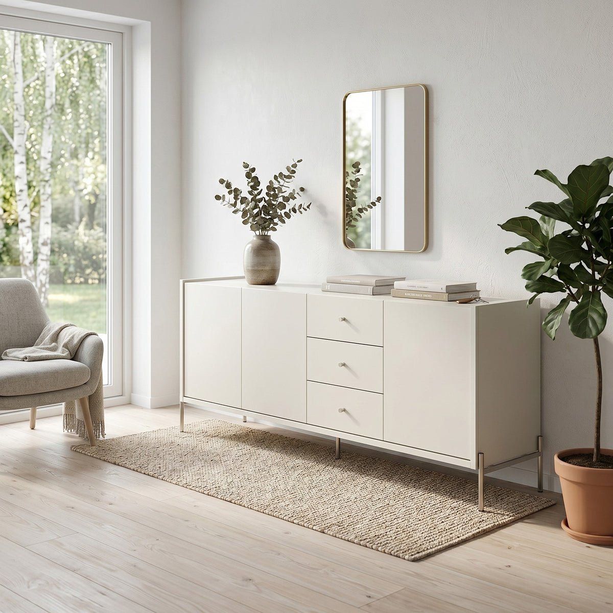 「パティ」: Valerion (Matt white ) Buffet 3 Portas 3 Gavetas Jasper 185cm Off-White Fosco com