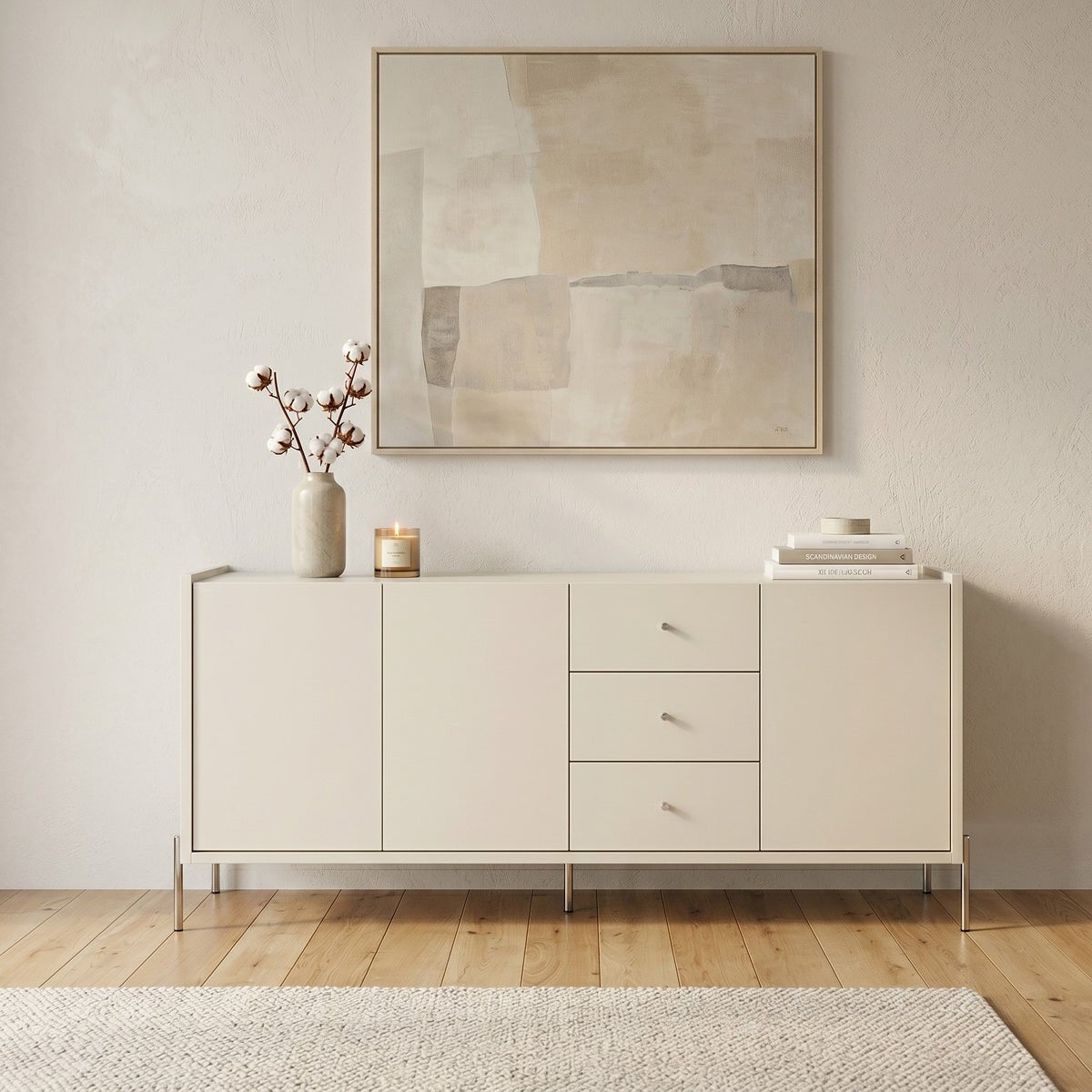 Buffet 3 Portas 3 Gavetas Jasper 185cm Off-White Fosco com