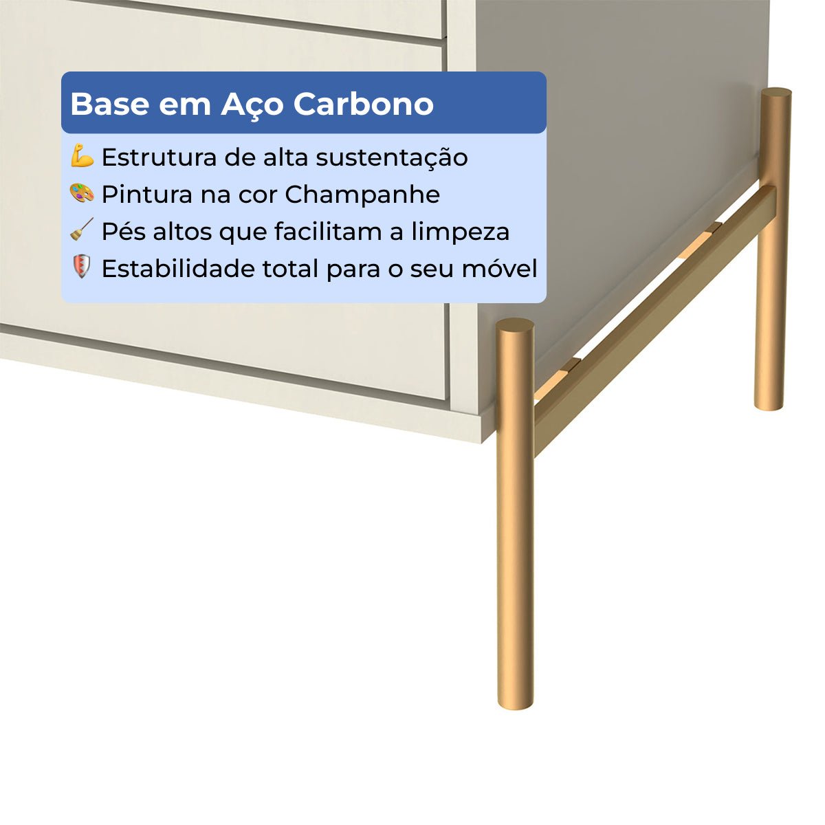 Buffet 3 Portas 3 Gavetas Jasper 185cm Off - White Fosco com Dourado - Província - Buffet