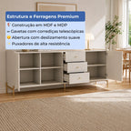Buffet 3 Portas 3 Gavetas Jasper 185cm Off - White Fosco com Dourado - Província - Buffet