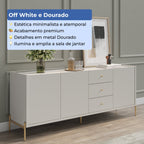 Buffet 3 Portas 3 Gavetas Jasper 185cm Off - White Fosco com Dourado - Província - Buffet