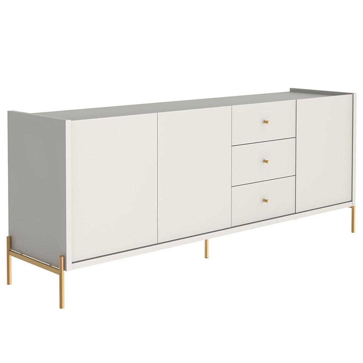 Buffet 3 Portas 3 Gavetas Jasper 185cm Off - White Fosco com Dourado - Província - Buffet