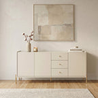 Buffet 3 Portas 3 Gavetas Jasper 185cm Off - White Fosco com Dourado - Província - Buffet