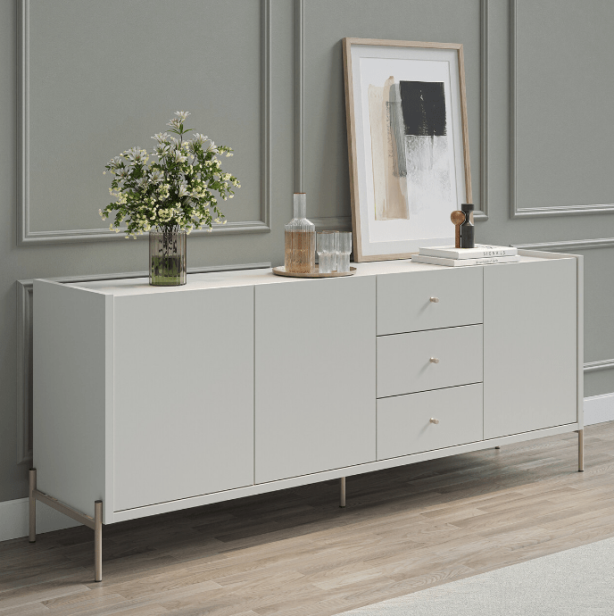 Buffet Jasper 185 cm - Off White Fosco c/ Champanhe - Província - Buffet