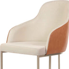 Cadeira de Aço Carbono Albany - Champanhe c/ Linho Off - White e PU Caramel - Província - Cadeiras de Jantar