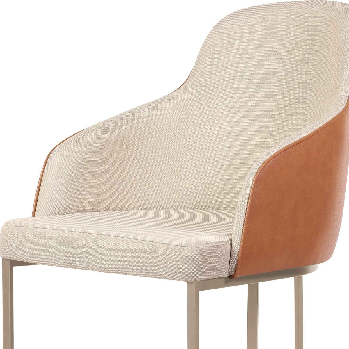 Cadeira de Aço Carbono Albany - Champanhe c/ Linho Off - White e PU Caramel - Província - Cadeiras de Jantar