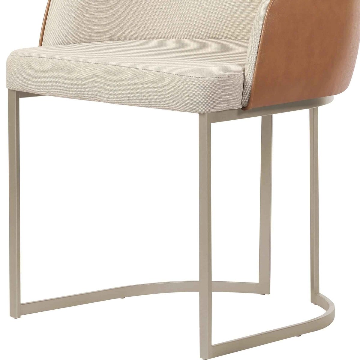 Cadeira de Aço Carbono Albany - Champanhe c/ Linho Off - White e PU Caramel - Província - Cadeiras de Jantar