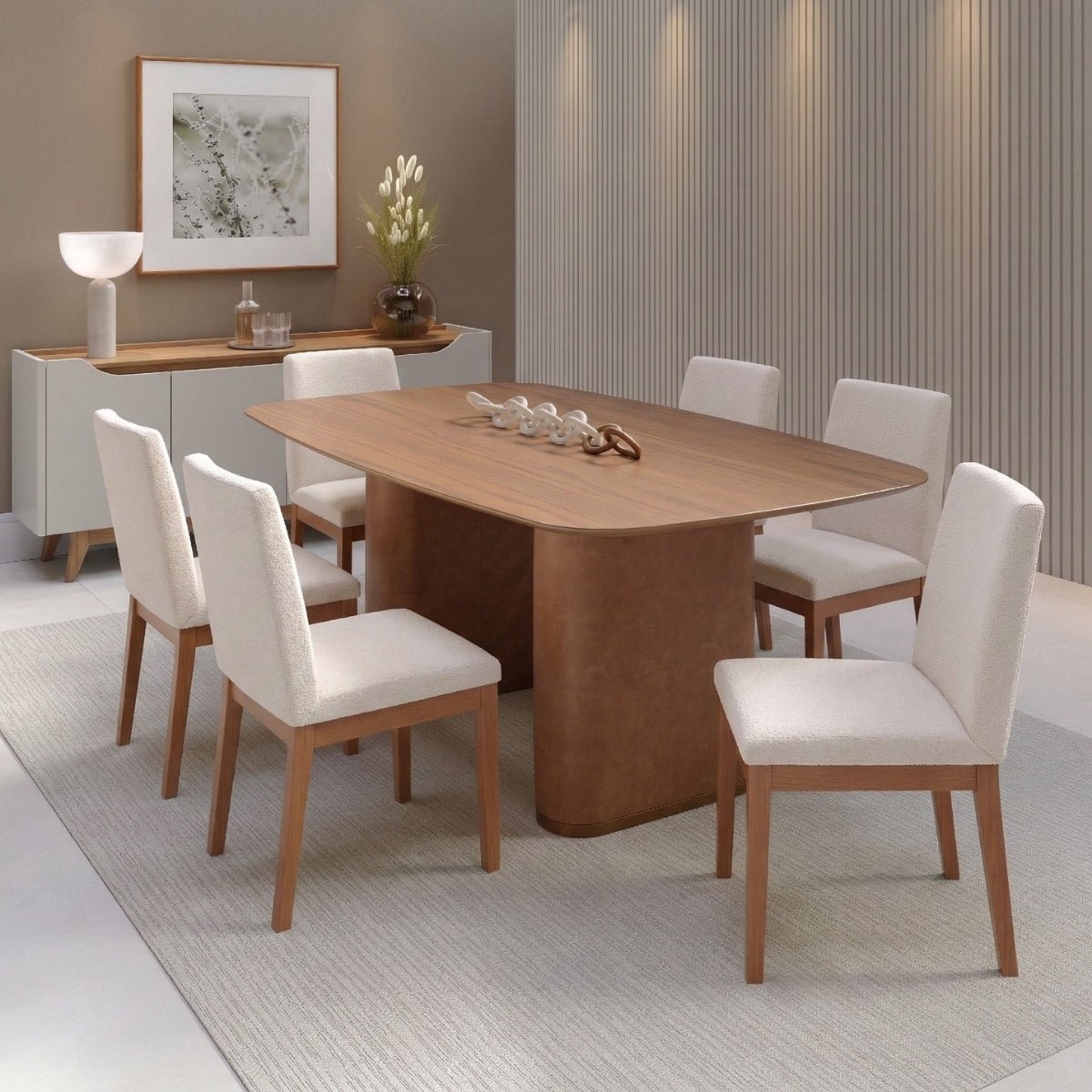 Cadeira de Madeira Maciça Tai Natural com Bouclé Montecarlo - Província - Cadeiras de Jantar