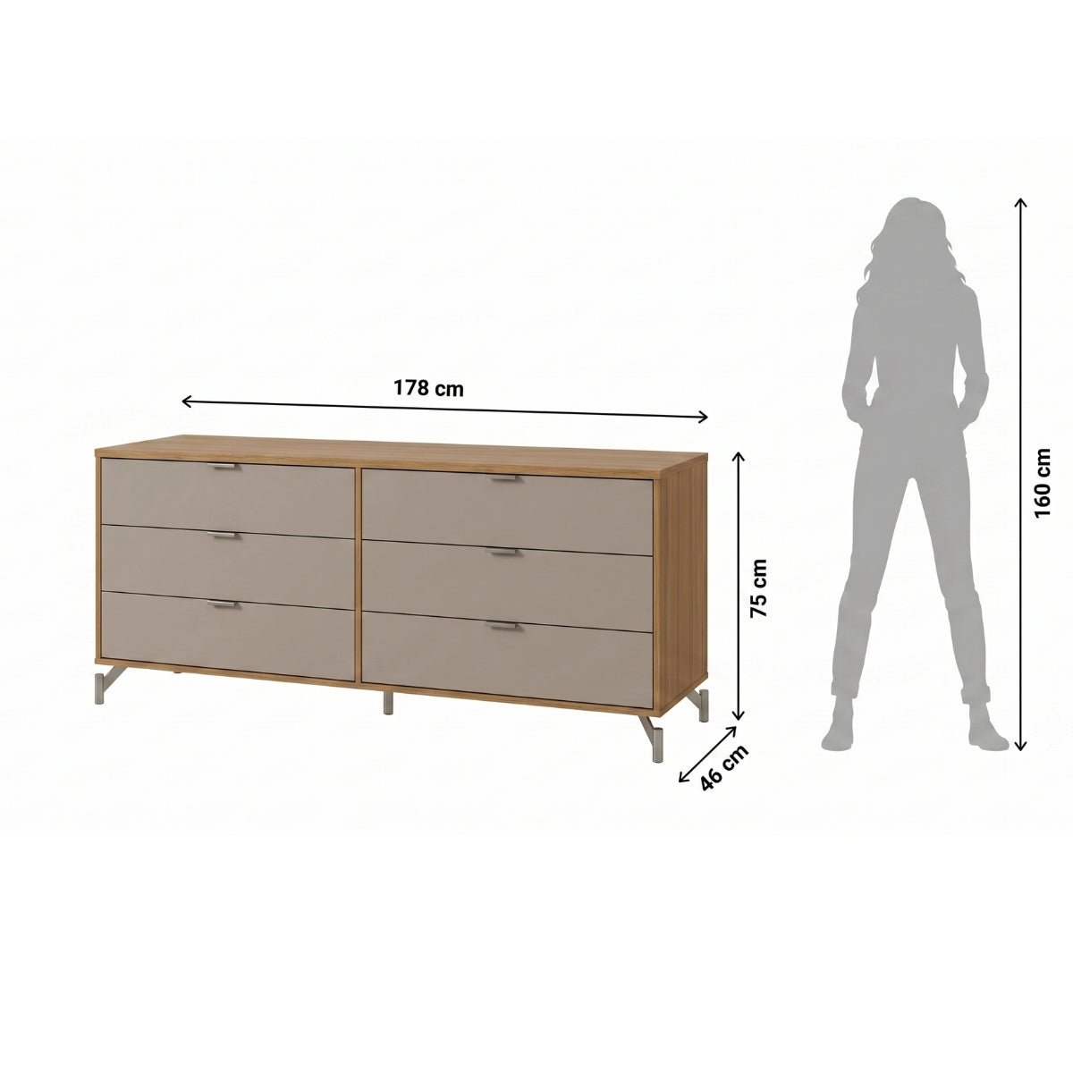 Cômoda 6 Gavetas Glow 178cm Carvalho com Off White Fosco - Província - Cômoda