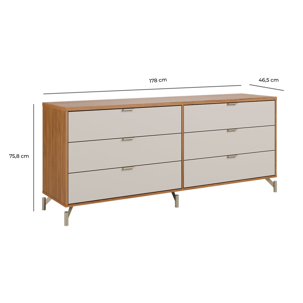 Cômoda 6 Gavetas Glow 178cm - Província - Cômoda