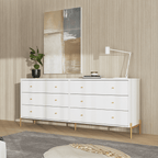 Cômoda 6 Gavetas Jasper 182 cm Branco Gloss com Dourado - Província - Cômoda