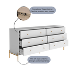 Cômoda 6 Gavetas Jasper 182 cm Branco Gloss com Dourado - Província - Cômoda