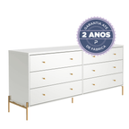 Cômoda 6 Gavetas Jasper 182 cm Branco Gloss com Dourado - Província - Cômoda