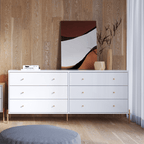 Cômoda 6 Gavetas Jasper 182 cm Branco Gloss com Dourado - Província - Cômoda