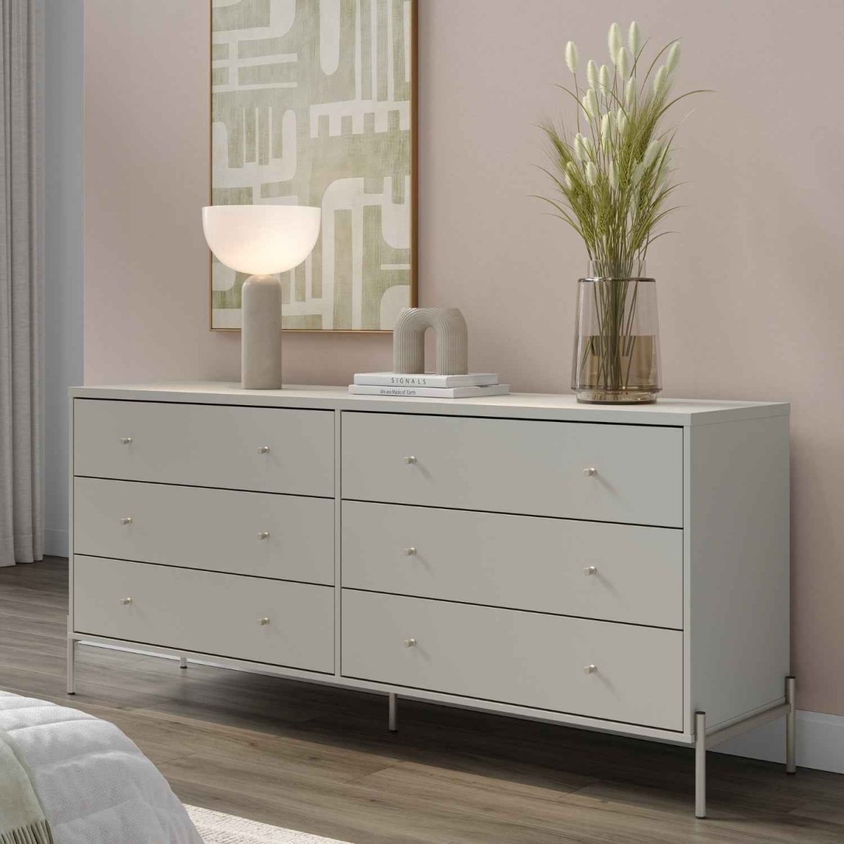Cômoda 6 Gavetas Jasper 182cm Off-White Fosco com Champanhe