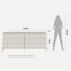 Cômoda 6 Gavetas Jasper 182 cm Off White Fosco com Dourado - Província - Cômoda