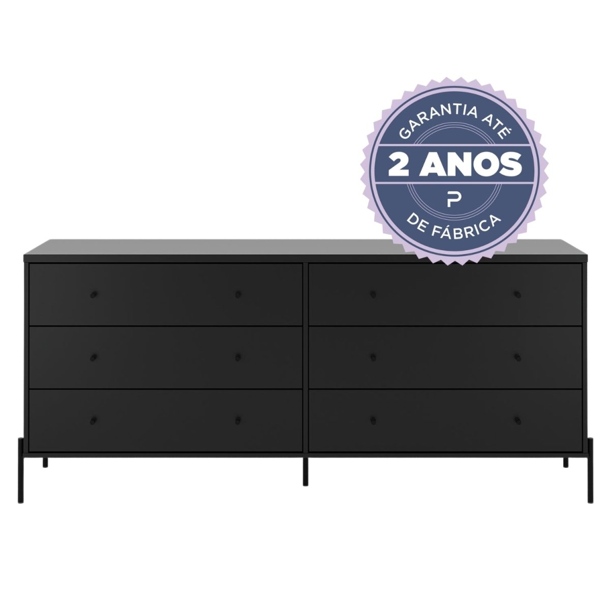 Cômoda 6 Gavetas Jasper 182 cm Preto Fosco - Província - Cômoda