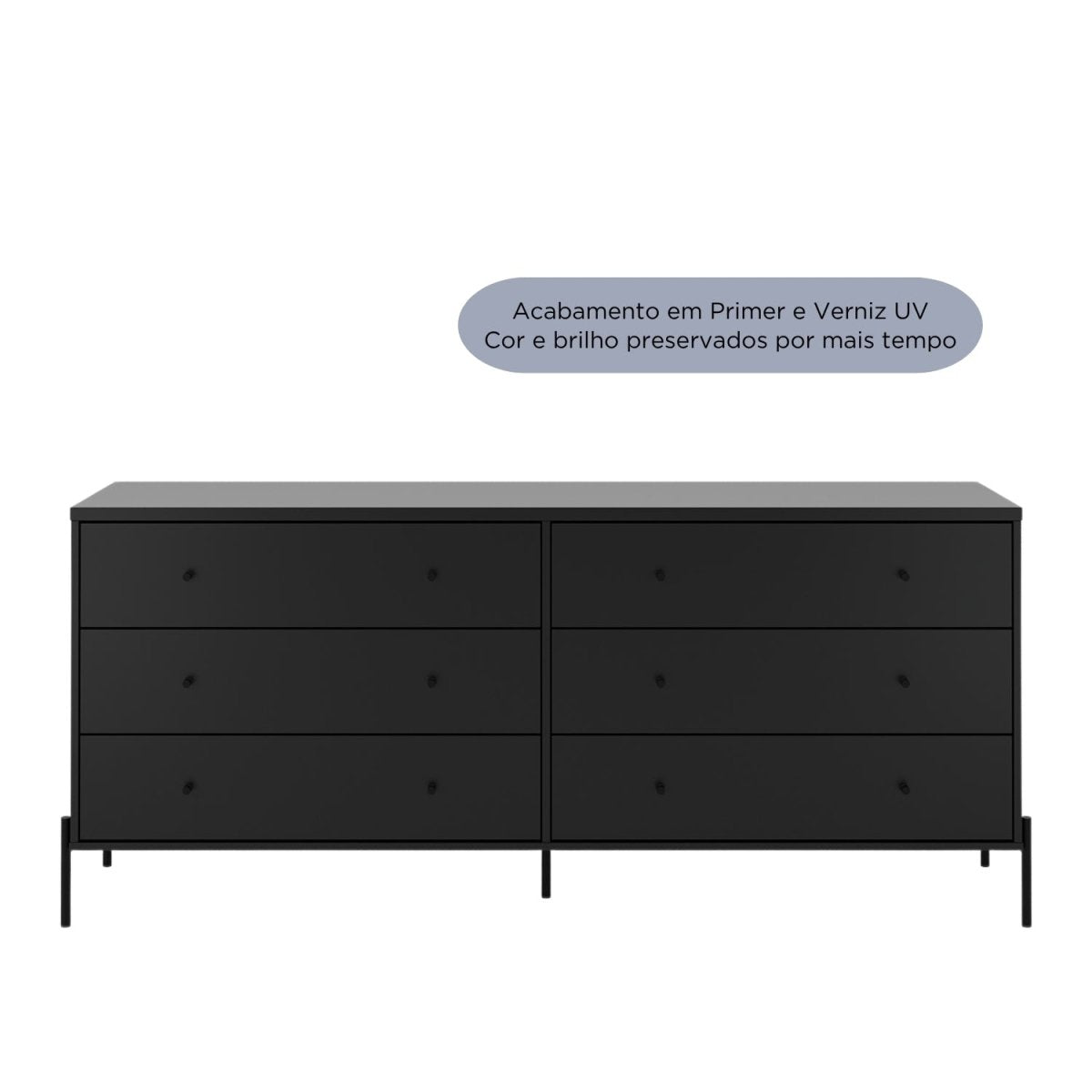 Cômoda 6 Gavetas Jasper 182 cm Preto Fosco - Província - Cômoda