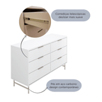 Cômoda 6 Gavetas Yves 135cm Branco Fosco com Champanhe - Província - Cômoda