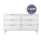 Cômoda 6 Gavetas Yves 135cm Branco Fosco com Champanhe - Província - Cômoda