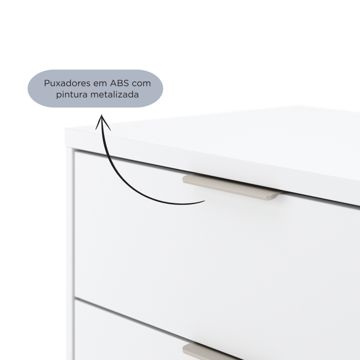 Cômoda 6 Gavetas Yves 135cm Branco Fosco com Champanhe - Província - Cômoda