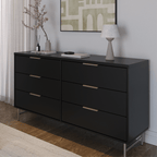 Cômoda 6 Gavetas Yves 135cm Preto Fosco com Champanhe - Província - Cômoda