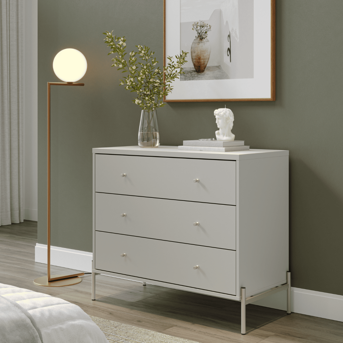 Cômoda com 3 Gavetas Jasper 94cm Off White com Champanhe - Província - Cômoda
