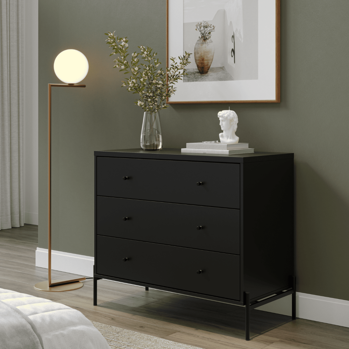 Cômoda com 3 Gavetas Jasper 94cm Preto Fosco - Província - Cômoda