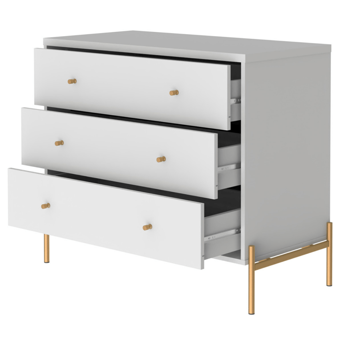 Cômoda Jasper 3 Gavetas 94cm Branco Gloss com Dourado - Província - Cômoda