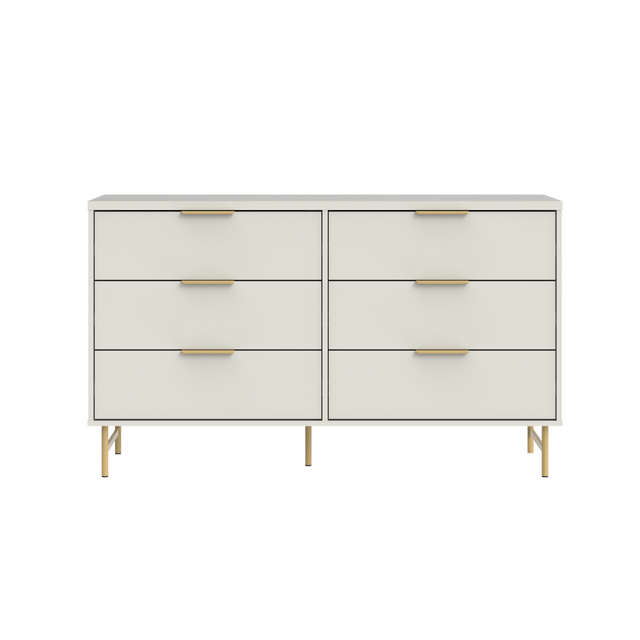 Cômoda 6 Gavetas Yves 135cm Branco Fosco com Champanhe