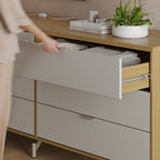 Cômoda com 6 Gavetas e 2 Mesas de Cabeceira Glow Off White Fosco com Champanhe