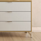 Cômoda com 6 Gavetas e 2 Mesas de Cabeceira Glow Off White Fosco com Champanhe