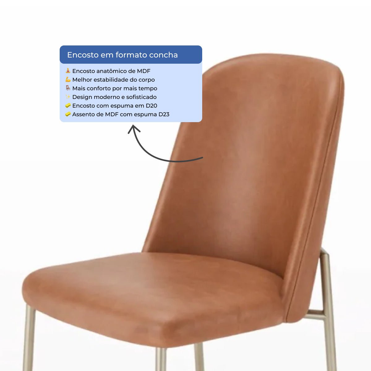 Conjunto de 2 Cadeiras de Aço Estofada Lucille Champanhe com PU Caramelo - Província - Cadeiras de Jantar