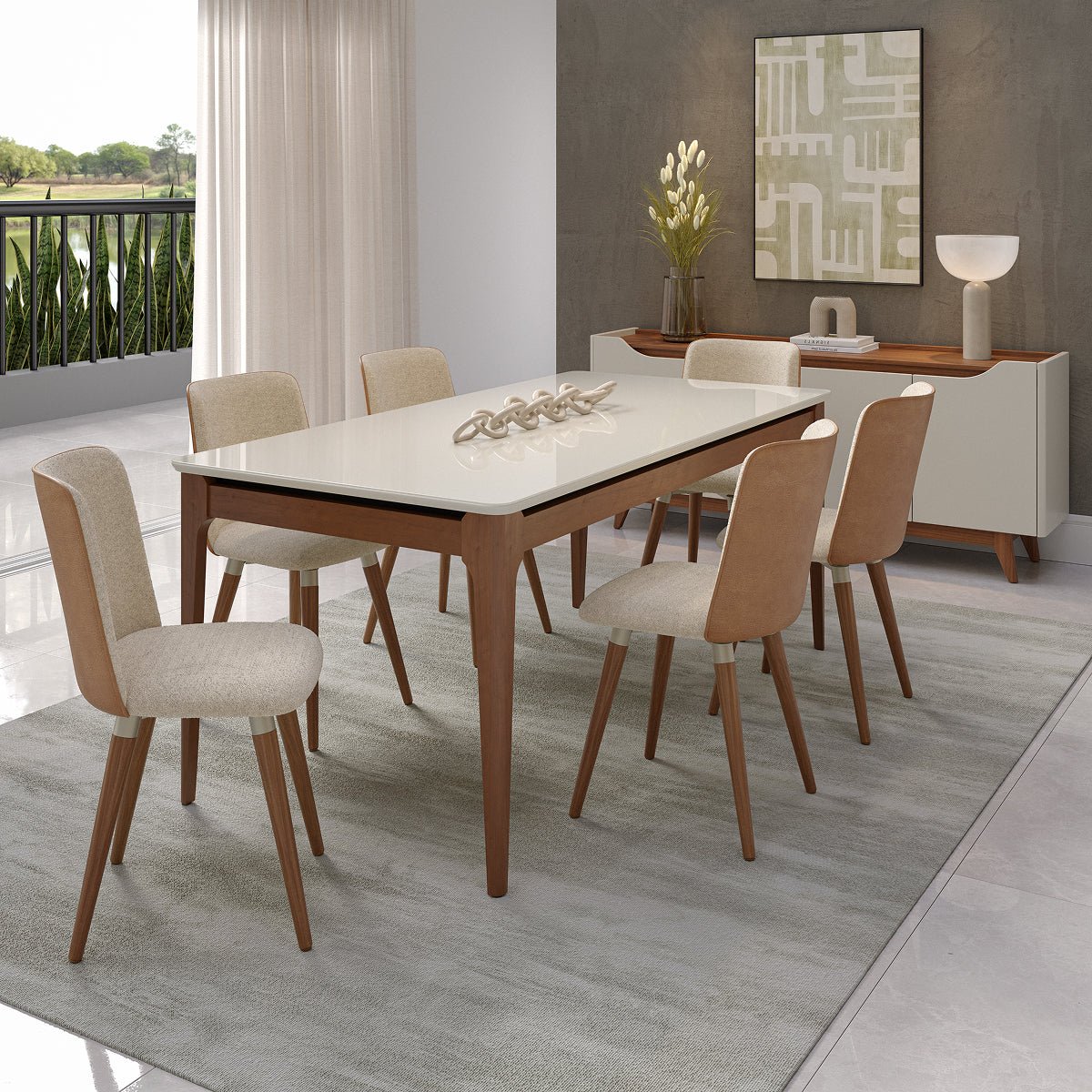 Conjunto de 6 Cadeiras Giratórias de Madeira Maciça Dakota - Província - 