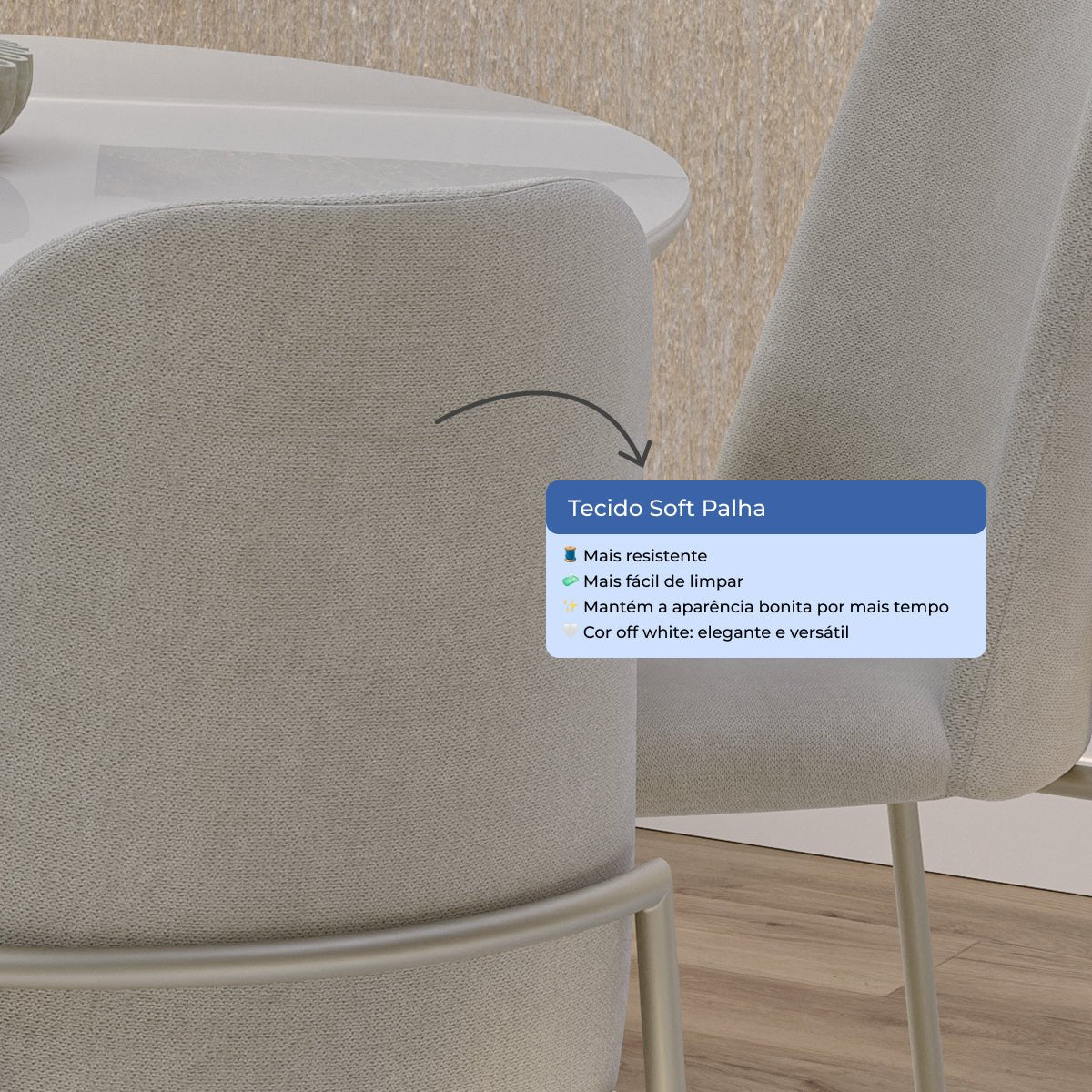 Conjunto de 8 Cadeiras de Aço Estofada Lucille Champanhe com Soft Palha - Província - 