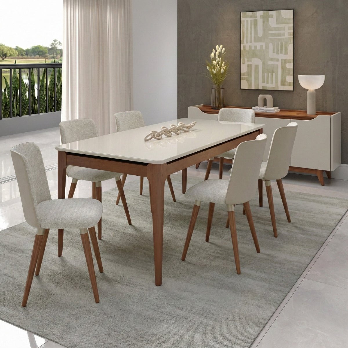 Conjunto de 8 Cadeiras Giratórias de Madeira Maciça Dakota - Província - 