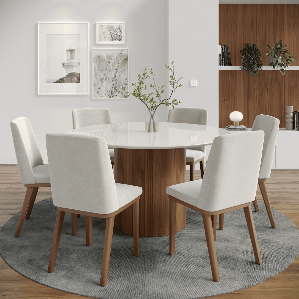Conjunto de Jantar Mesa Redonda com Vidro com 6 Cadeiras Kalina - Província - Mesa 6 Cadeiras
