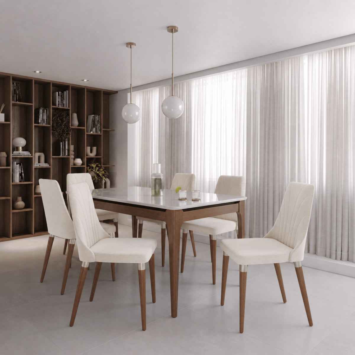Conjunto de Jantar Mesa Retangular com Vidro Addar 6 Cadeiras Loren - Província - Mesa 6 Cadeiras