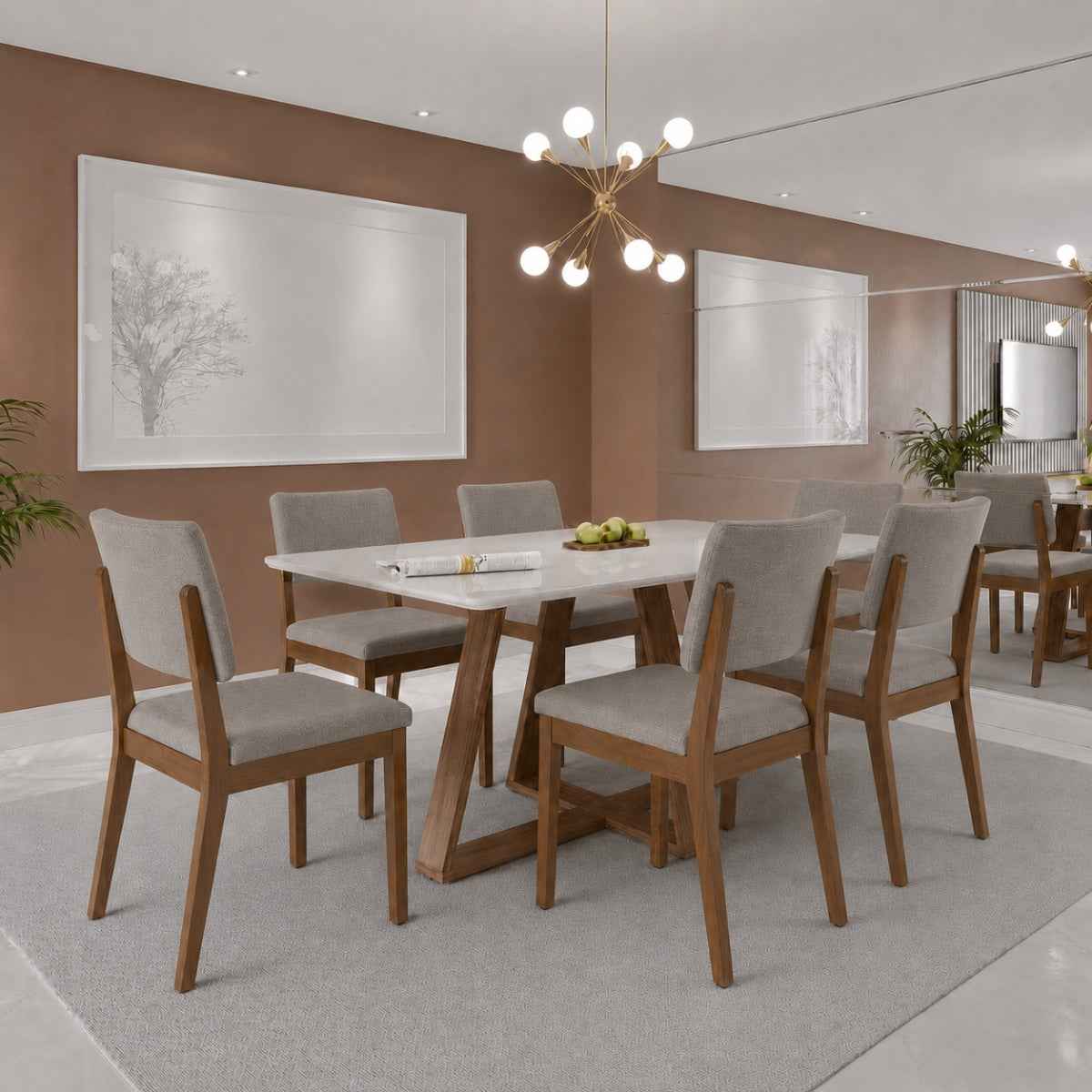 Conjunto de Jantar Mesa Retangular com Vidro Avena 6 Cadeiras New Ella - Província - Mesa 6 Cadeiras