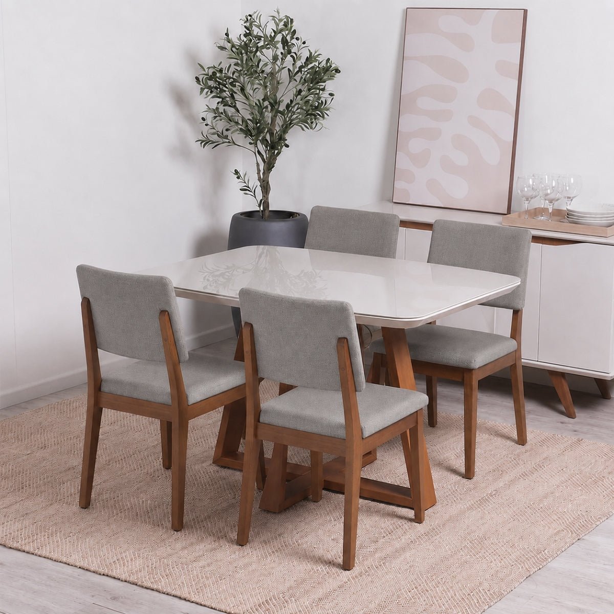 Conjunto de Jantar Mesa Retangular com Vidro Bennett 4 Cadeiras New Ella - Província - Mesa 4 Cadeiras