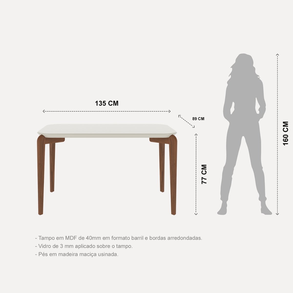 Conjunto de Jantar Mesa Retangular com Vidro Donatella 4 Cadeiras Kalina - Província - Mesa 4 Cadeiras