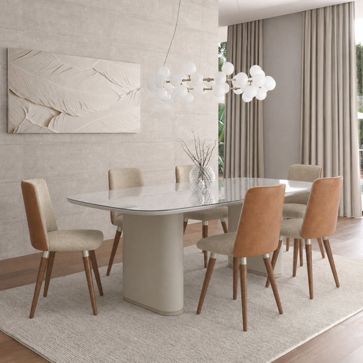 Conjunto de Jantar Mesa Retangular com Vidro Lintz 6 Cadeiras Dakota - Província - Mesa 6 Cadeiras