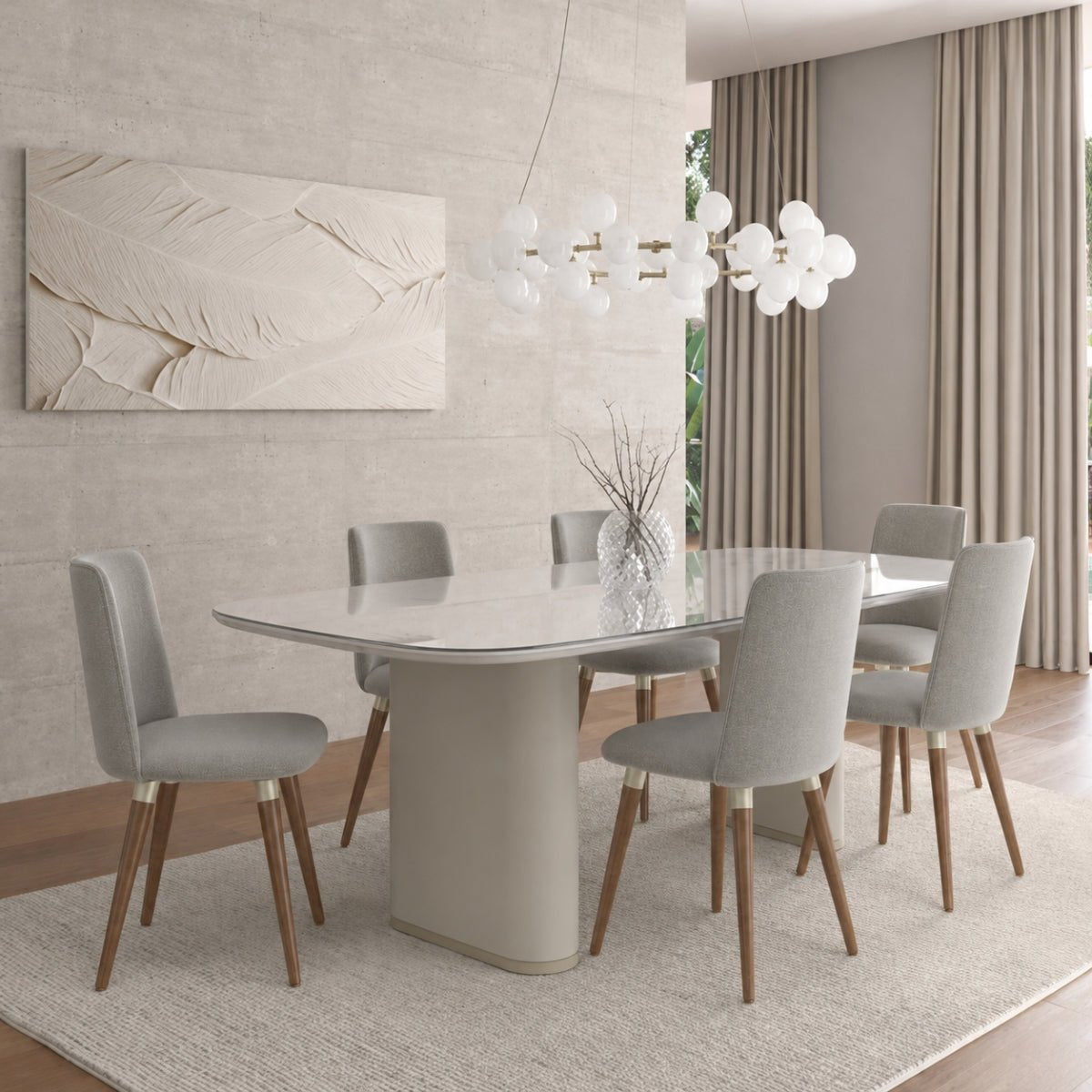 Conjunto de Jantar Mesa Retangular com Vidro Lintz 6 Cadeiras Dakota - Província - Mesa 6 Cadeiras