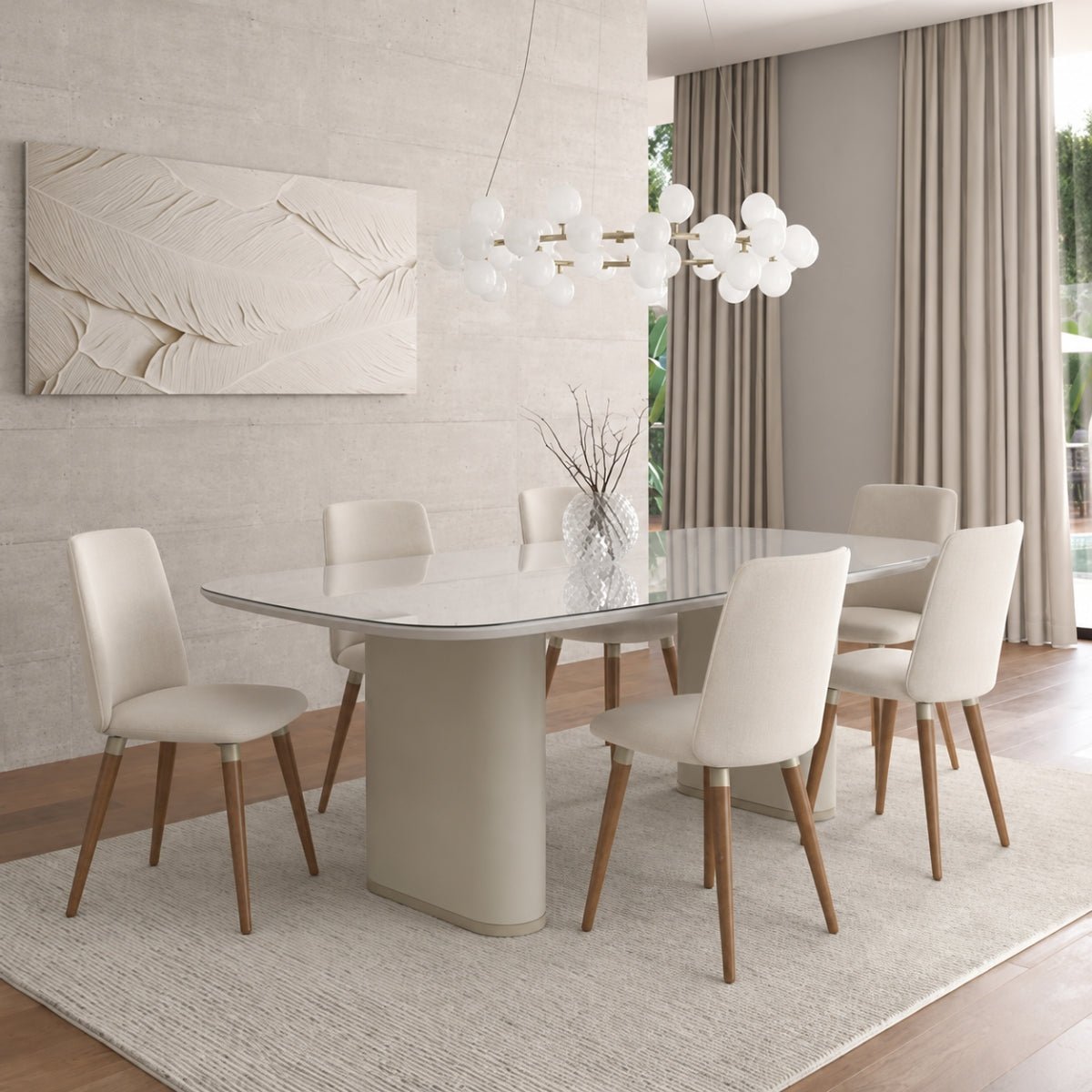 Conjunto de Jantar Mesa Retangular com Vidro Lintz 6 Cadeiras Dakota - Província - Mesa 6 Cadeiras